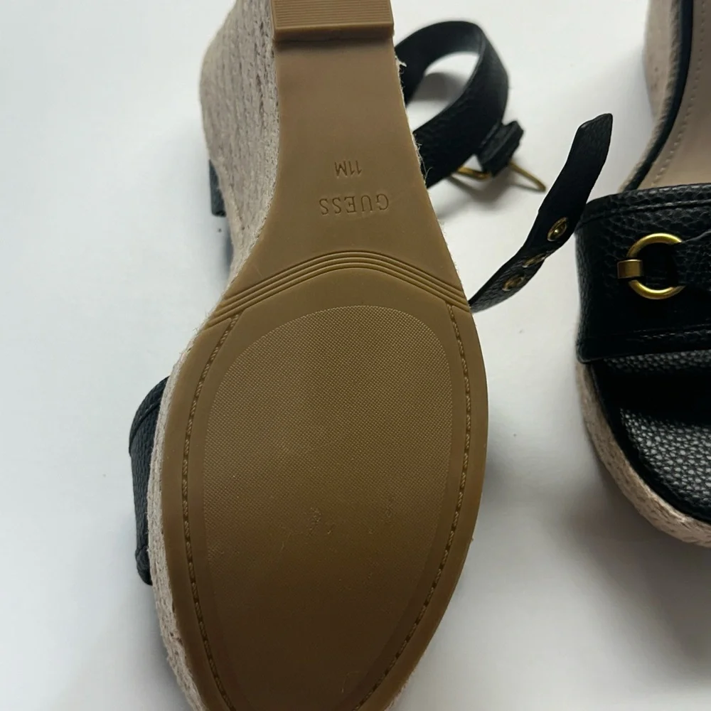 Guess Hisley Espadrille Wedge Sandal Black Size 11M NEW